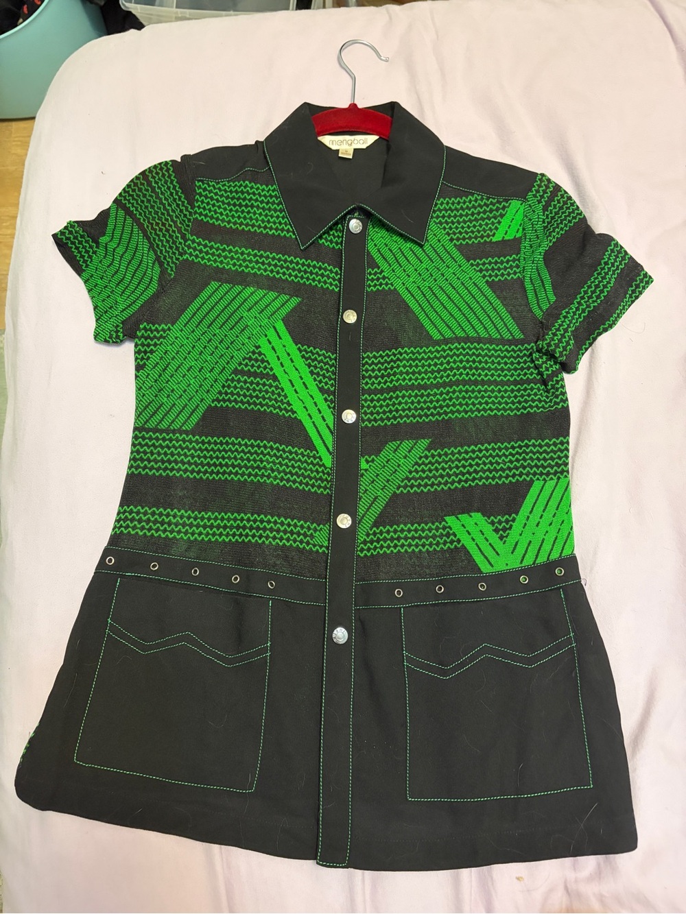 Green & Black Graphic Knit Button-Front Top